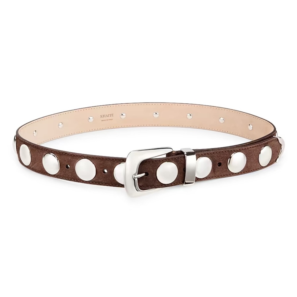 Khaite Brown Benny Studded Suede Belt 85 coffee